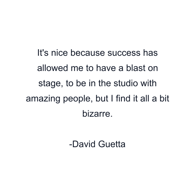 It's nice because success has allowed me to have a blast on stage, to be in the studio with amazing people, but I find it all a bit bizarre.