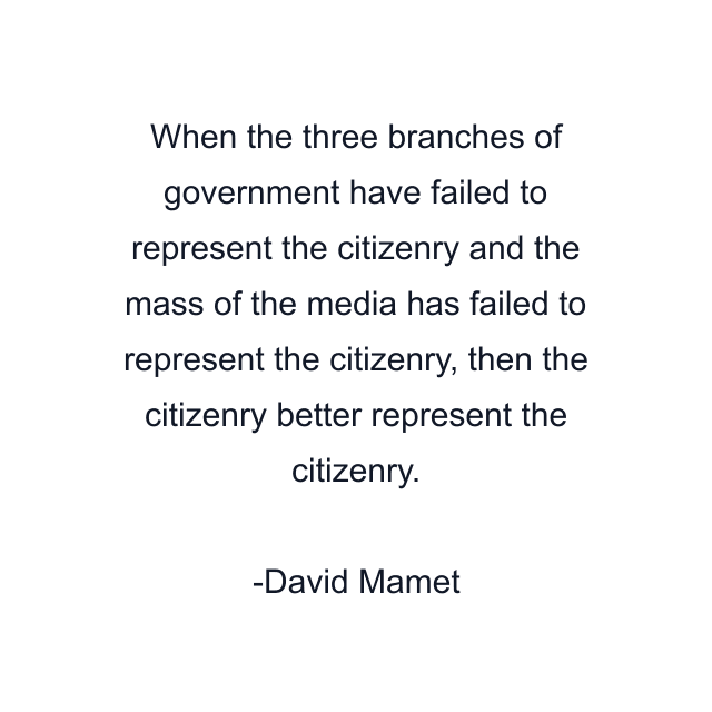 When the three branches of government have failed to represent the citizenry and the mass of the media has failed to represent the citizenry, then the citizenry better represent the citizenry.