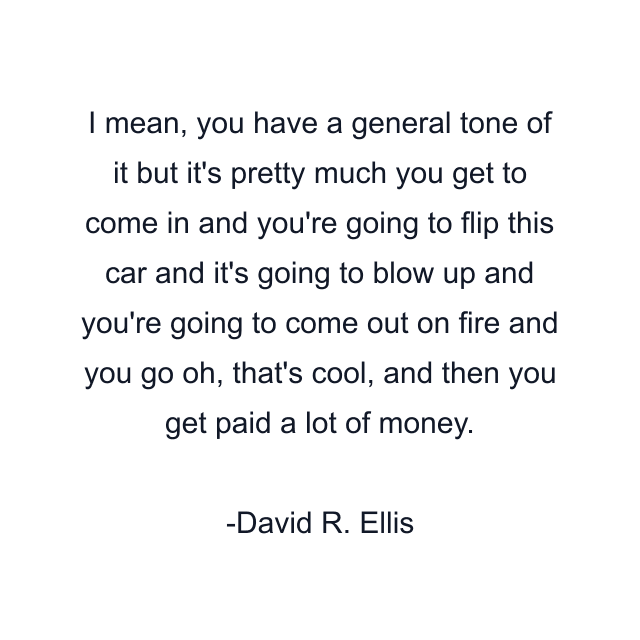 I mean, you have a general tone of it but it's pretty much you get to come in and you're going to flip this car and it's going to blow up and you're going to come out on fire and you go oh, that's cool, and then you get paid a lot of money.