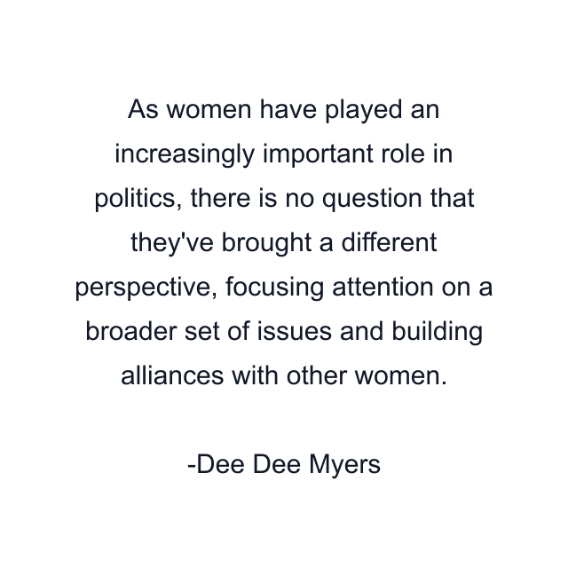 As women have played an increasingly important role in politics, there is no question that they've brought a different perspective, focusing attention on a broader set of issues and building alliances with other women.