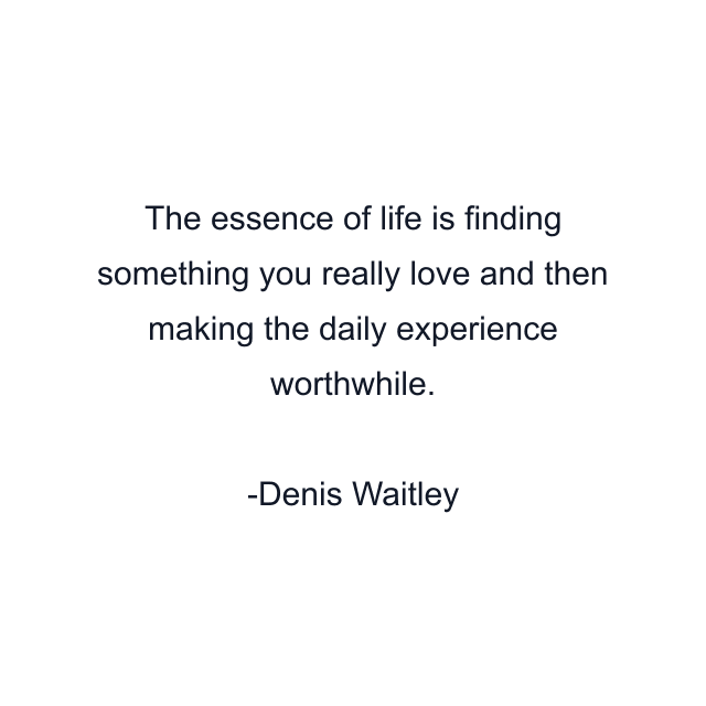 The essence of life is finding something you really love and then making the daily experience worthwhile.