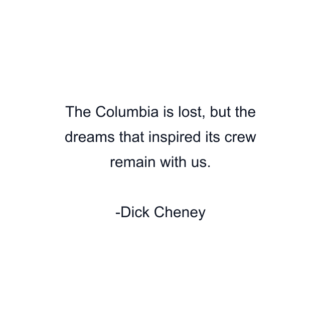 The Columbia is lost, but the dreams that inspired its crew remain with us.