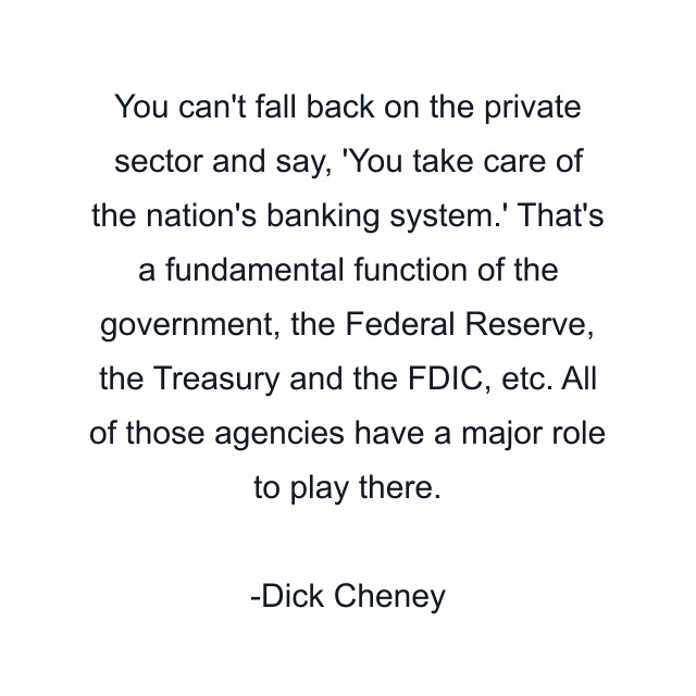 You can't fall back on the private sector and say, 'You take care of the nation's banking system.' That's a fundamental function of the government, the Federal Reserve, the Treasury and the FDIC, etc. All of those agencies have a major role to play there.