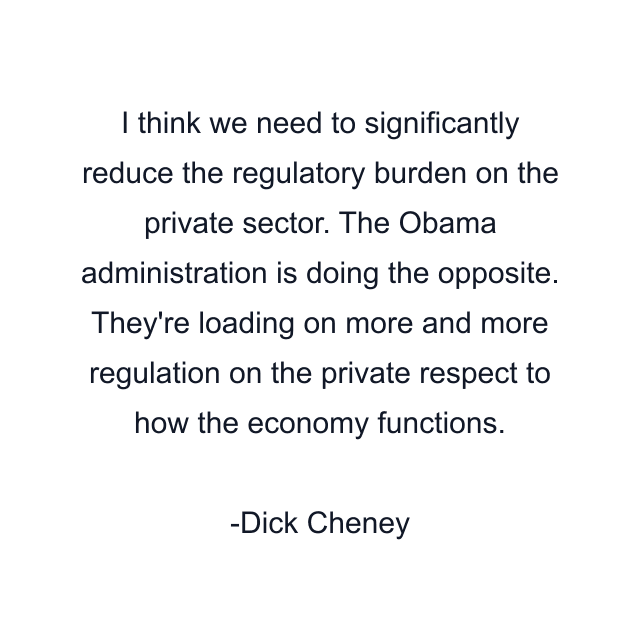 I think we need to significantly reduce the regulatory burden on the private sector. The Obama administration is doing the opposite. They're loading on more and more regulation on the private respect to how the economy functions.