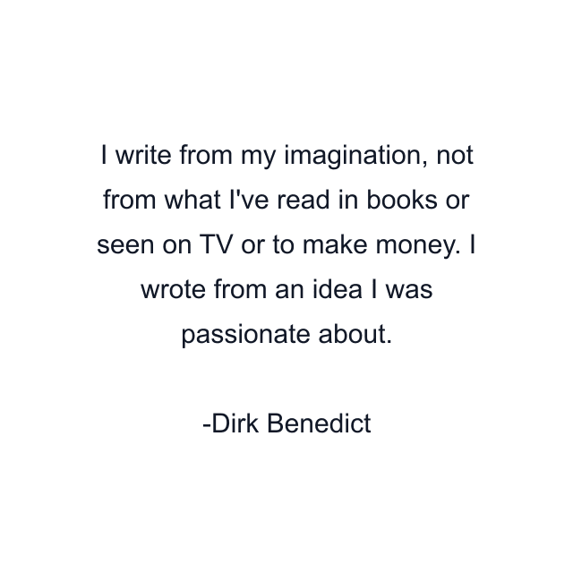 I write from my imagination, not from what I've read in books or seen on TV or to make money. I wrote from an idea I was passionate about.