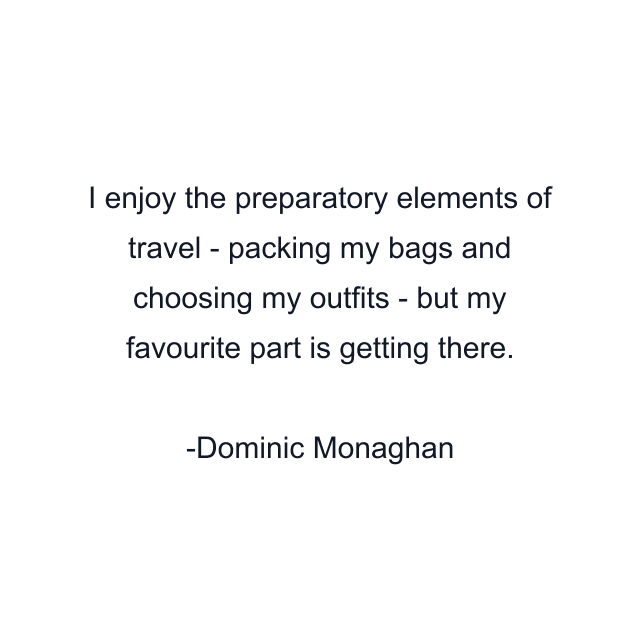 I enjoy the preparatory elements of travel - packing my bags and choosing my outfits - but my favourite part is getting there.