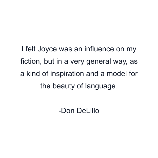 I felt Joyce was an influence on my fiction, but in a very general way, as a kind of inspiration and a model for the beauty of language.