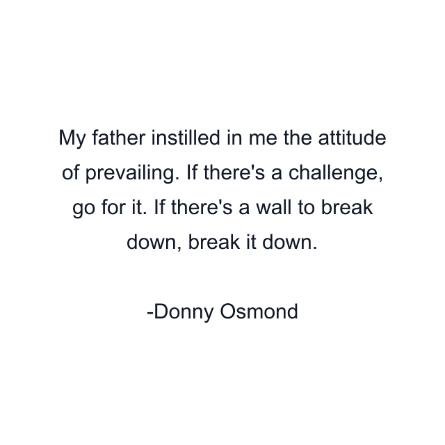 My father instilled in me the attitude of prevailing. If there's a challenge, go for it. If there's a wall to break down, break it down.