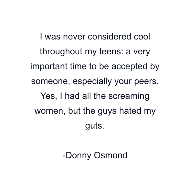 I was never considered cool throughout my teens: a very important time to be accepted by someone, especially your peers. Yes, I had all the screaming women, but the guys hated my guts.