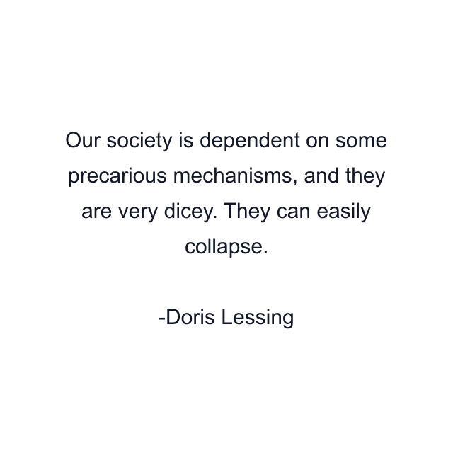 Our society is dependent on some precarious mechanisms, and they are very dicey. They can easily collapse.