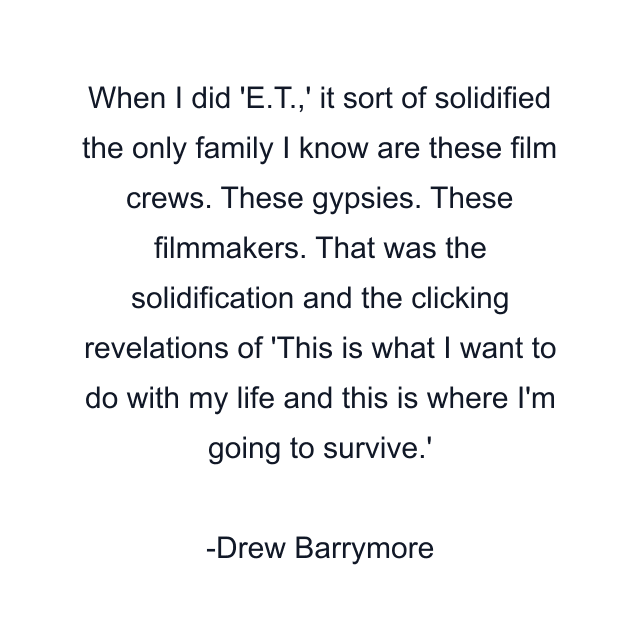 When I did 'E.T.,' it sort of solidified the only family I know are these film crews. These gypsies. These filmmakers. That was the solidification and the clicking revelations of 'This is what I want to do with my life and this is where I'm going to survive.'