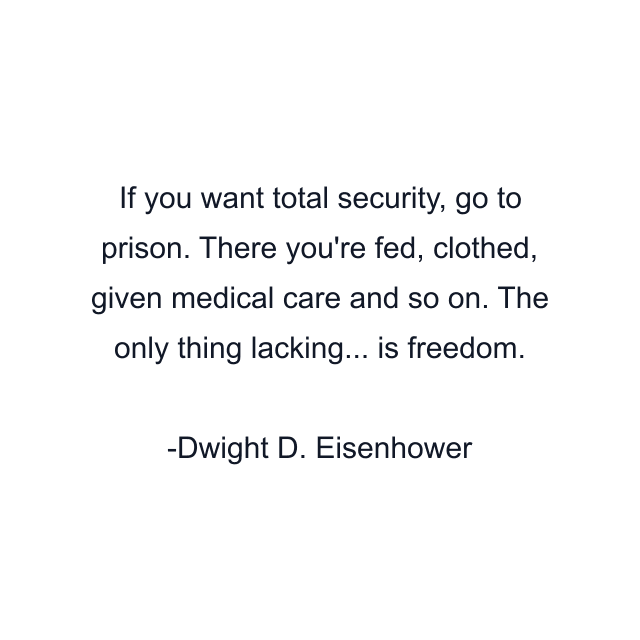 If you want total security, go to prison. There you're fed, clothed, given medical care and so on. The only thing lacking... is freedom.