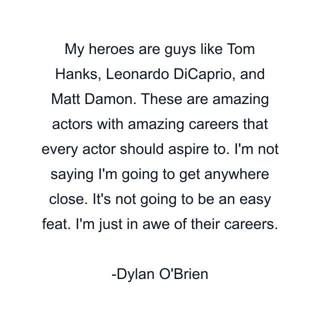 My heroes are guys like Tom Hanks, Leonardo DiCaprio, and Matt Damon. These are amazing actors with amazing careers that every actor should aspire to. I'm not saying I'm going to get anywhere close. It's not going to be an easy feat. I'm just in awe of their careers.