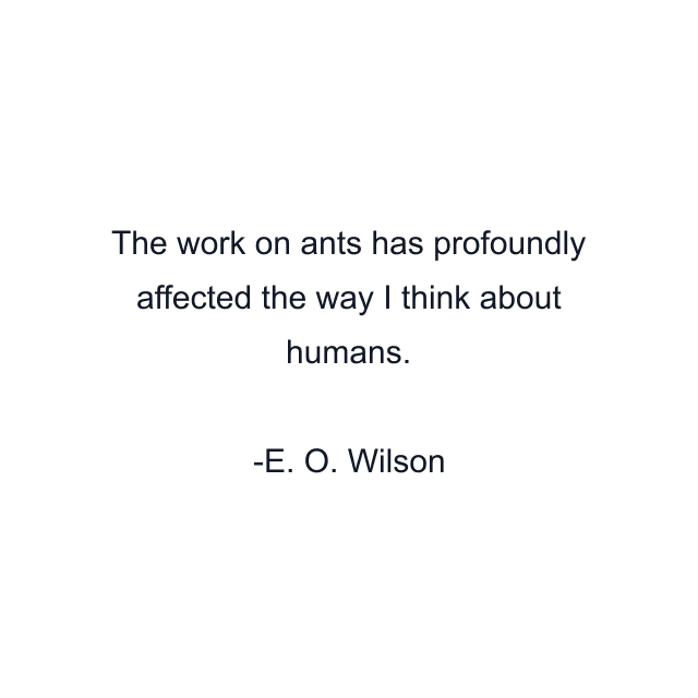 The work on ants has profoundly affected the way I think about humans.