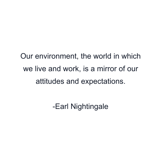 Our environment, the world in which we live and work, is a mirror of our attitudes and expectations.