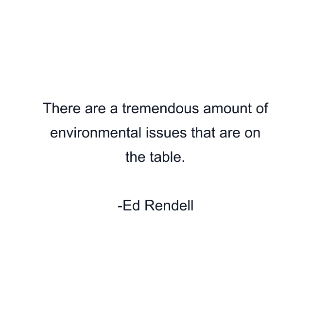 There are a tremendous amount of environmental issues that are on the table.