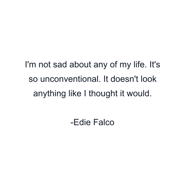 I'm not sad about any of my life. It's so unconventional. It doesn't look anything like I thought it would.