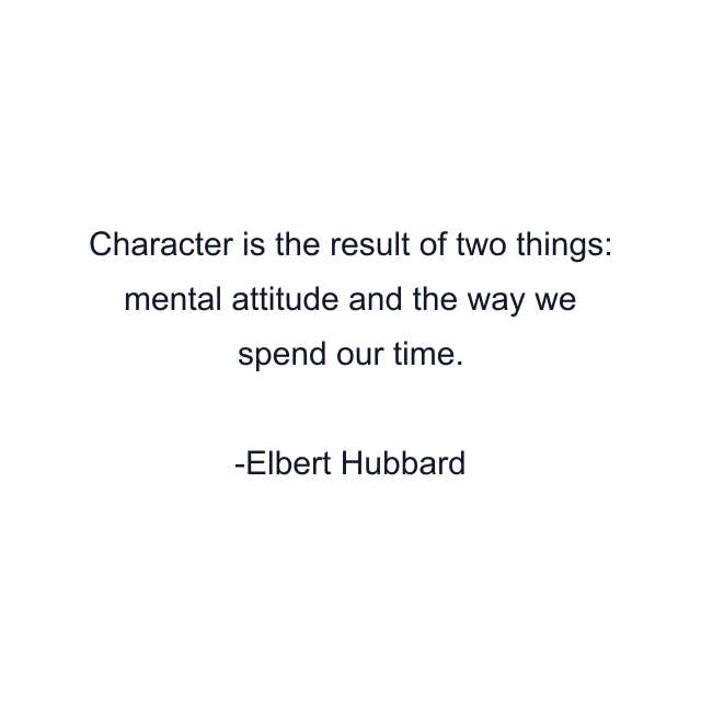 Character is the result of two things: mental attitude and the way we spend our time.