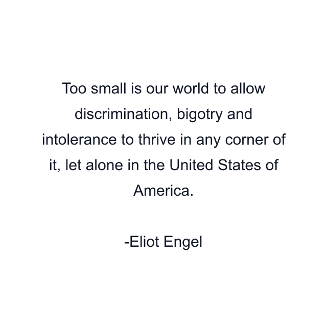 Too small is our world to allow discrimination, bigotry and intolerance to thrive in any corner of it, let alone in the United States of America.