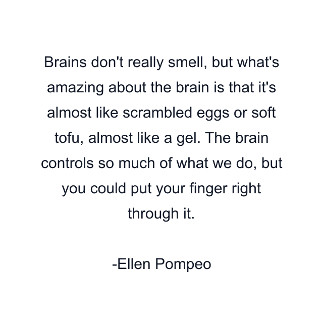 Brains don't really smell, but what's amazing about the brain is that it's almost like scrambled eggs or soft tofu, almost like a gel. The brain controls so much of what we do, but you could put your finger right through it.