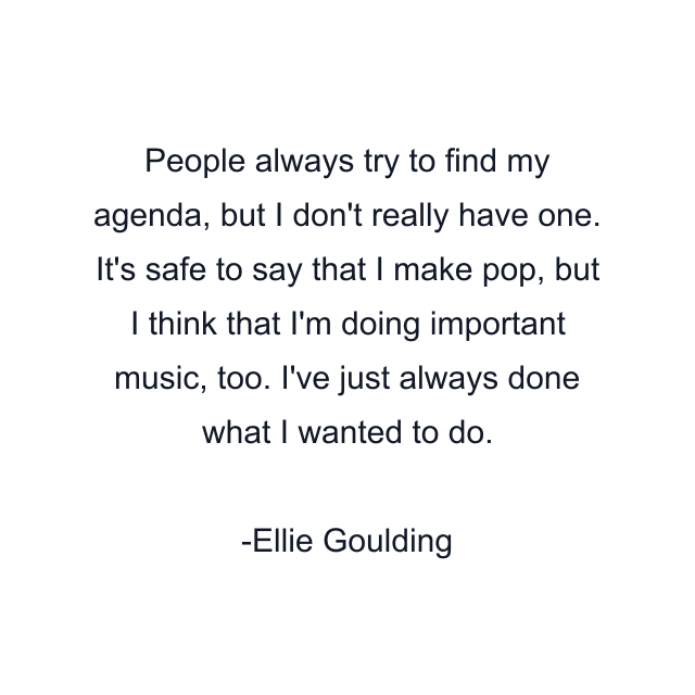 People always try to find my agenda, but I don't really have one. It's safe to say that I make pop, but I think that I'm doing important music, too. I've just always done what I wanted to do.