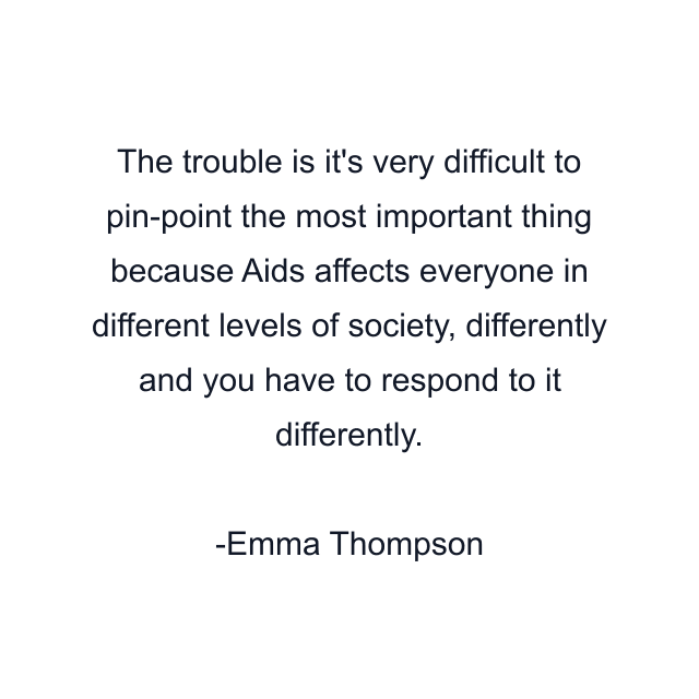 The trouble is it's very difficult to pin-point the most important thing because Aids affects everyone in different levels of society, differently and you have to respond to it differently.