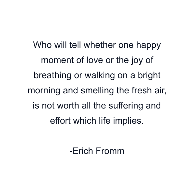 Who will tell whether one happy moment of love or the joy of breathing or walking on a bright morning and smelling the fresh air, is not worth all the suffering and effort which life implies.