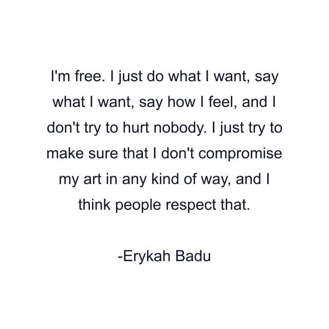 I'm free. I just do what I want, say what I want, say how I feel, and I don't try to hurt nobody. I just try to make sure that I don't compromise my art in any kind of way, and I think people respect that.