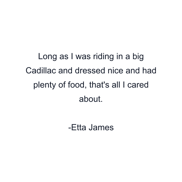 Long as I was riding in a big Cadillac and dressed nice and had plenty of food, that's all I cared about.