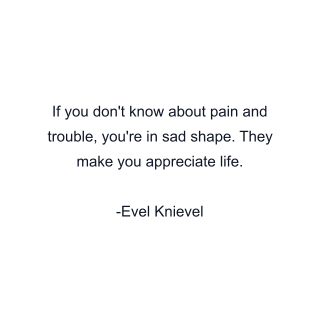 If you don't know about pain and trouble, you're in sad shape. They make you appreciate life.