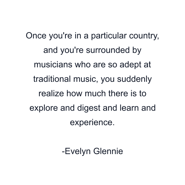 Once you're in a particular country, and you're surrounded by musicians who are so adept at traditional music, you suddenly realize how much there is to explore and digest and learn and experience.