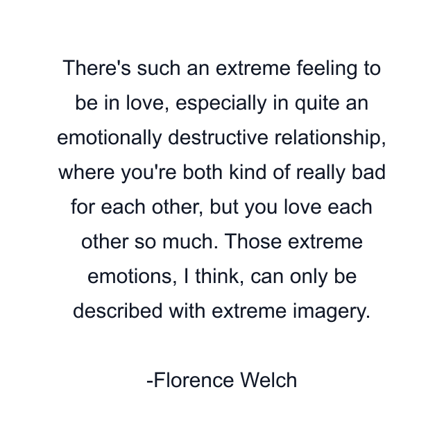 There's such an extreme feeling to be in love, especially in quite an emotionally destructive relationship, where you're both kind of really bad for each other, but you love each other so much. Those extreme emotions, I think, can only be described with extreme imagery.