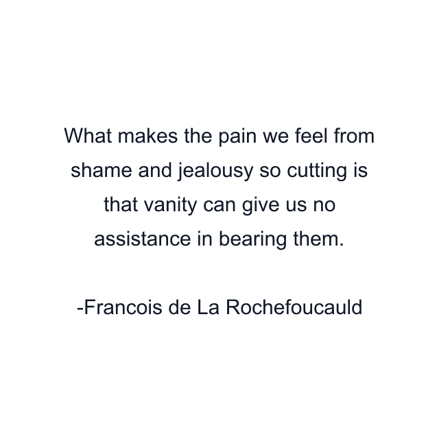 What makes the pain we feel from shame and jealousy so cutting is that vanity can give us no assistance in bearing them.