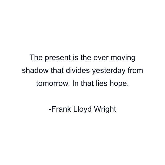 The present is the ever moving shadow that divides yesterday from tomorrow. In that lies hope.