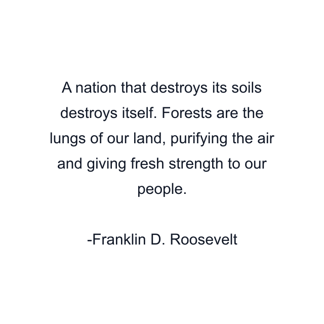 A nation that destroys its soils destroys itself. Forests are the lungs of our land, purifying the air and giving fresh strength to our people.