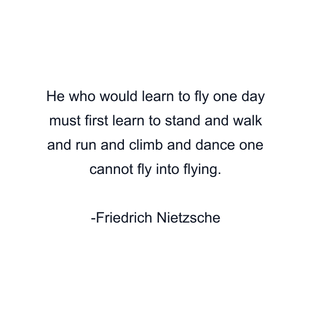 He who would learn to fly one day must first learn to stand and walk and run and climb and dance one cannot fly into flying.