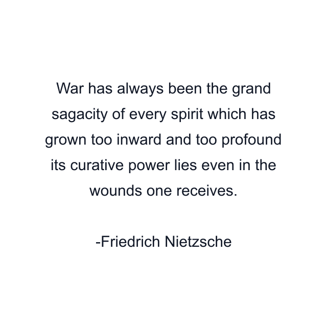 War has always been the grand sagacity of every spirit which has grown too inward and too profound its curative power lies even in the wounds one receives.