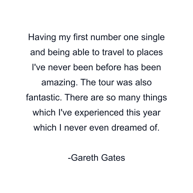 Having my first number one single and being able to travel to places I've never been before has been amazing. The tour was also fantastic. There are so many things which I've experienced this year which I never even dreamed of.