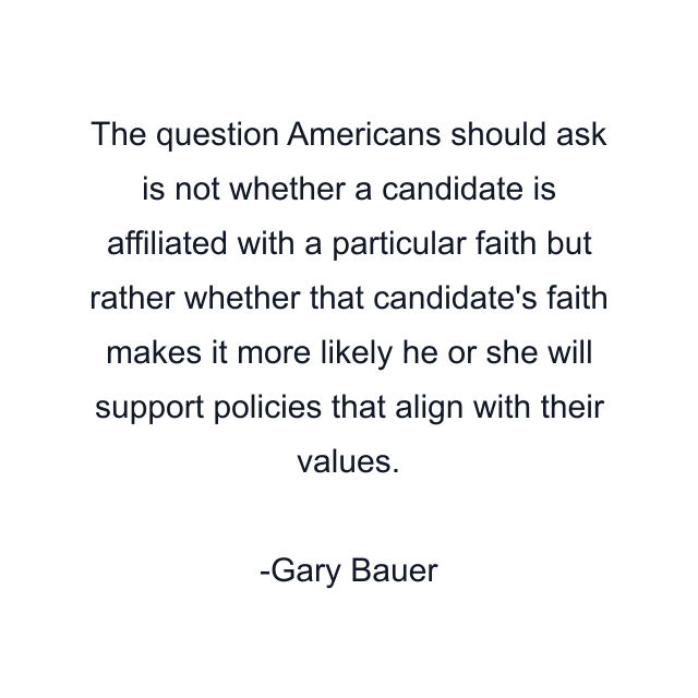 The question Americans should ask is not whether a candidate is affiliated with a particular faith but rather whether that candidate's faith makes it more likely he or she will support policies that align with their values.