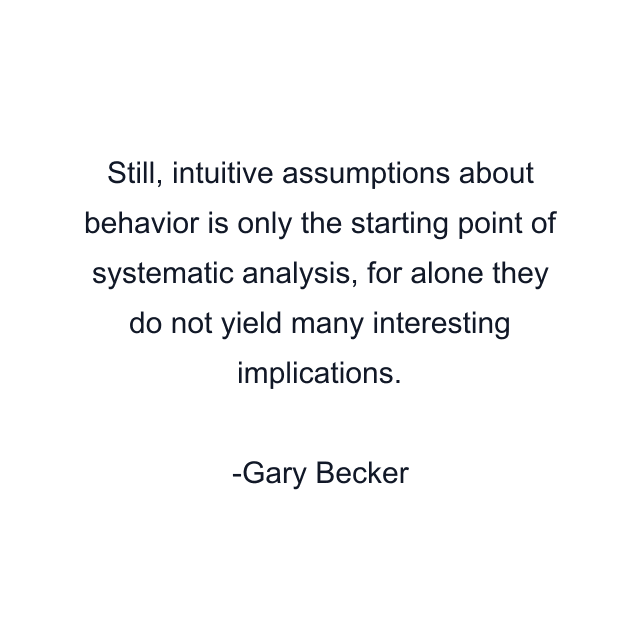 Still, intuitive assumptions about behavior is only the starting point of systematic analysis, for alone they do not yield many interesting implications.