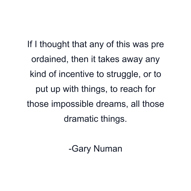 If I thought that any of this was pre ordained, then it takes away any kind of incentive to struggle, or to put up with things, to reach for those impossible dreams, all those dramatic things.