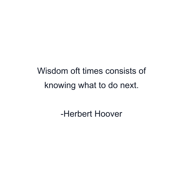 Wisdom oft times consists of knowing what to do next.