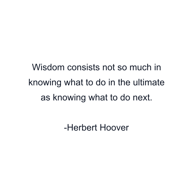 Wisdom consists not so much in knowing what to do in the ultimate as knowing what to do next.