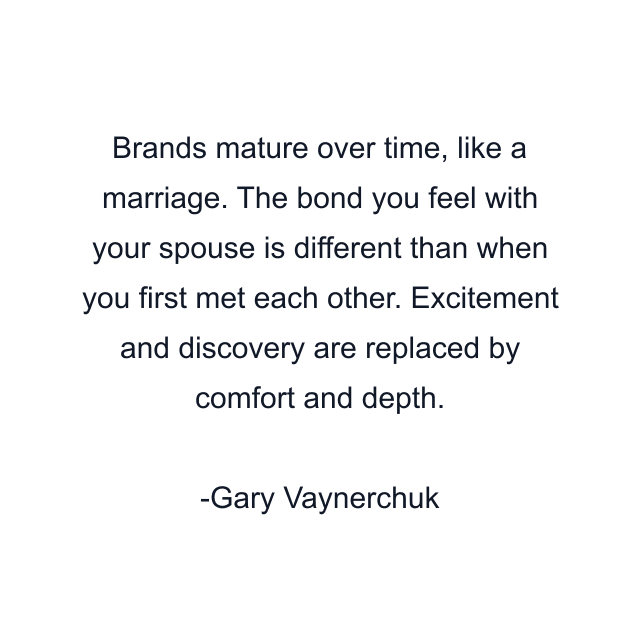 Brands mature over time, like a marriage. The bond you feel with your spouse is different than when you first met each other. Excitement and discovery are replaced by comfort and depth.