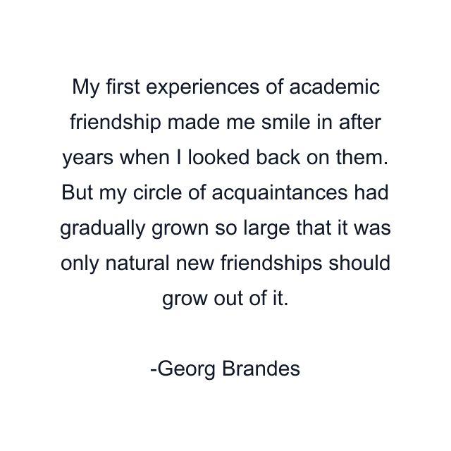 My first experiences of academic friendship made me smile in after years when I looked back on them. But my circle of acquaintances had gradually grown so large that it was only natural new friendships should grow out of it.