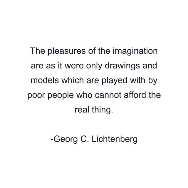 The pleasures of the imagination are as it were only drawings and models which are played with by poor people who cannot afford the real thing.