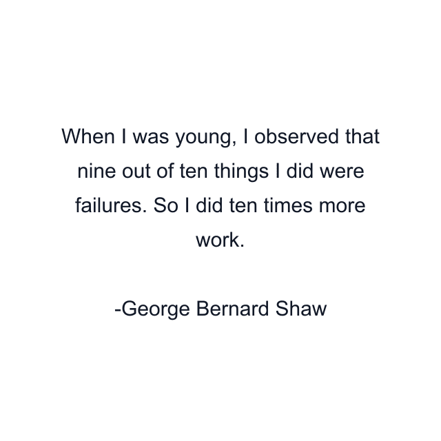 When I was young, I observed that nine out of ten things I did were failures. So I did ten times more work.