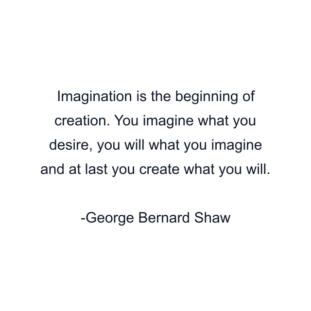 Imagination is the beginning of creation. You imagine what you desire, you will what you imagine and at last you create what you will.