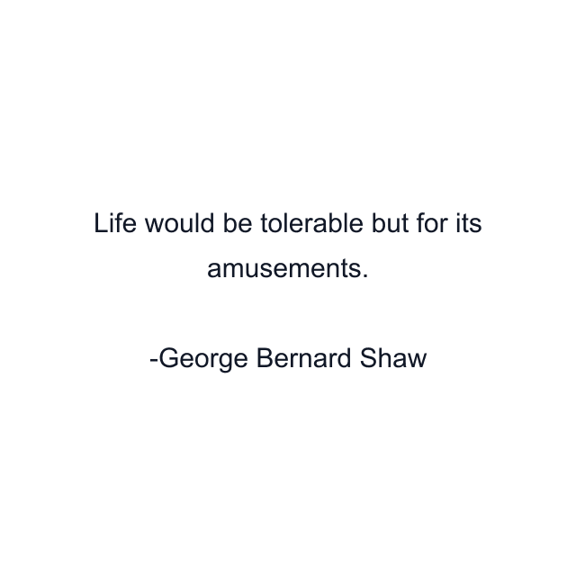 Life would be tolerable but for its amusements.