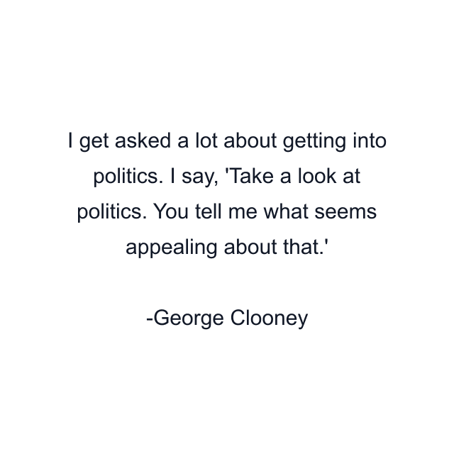 I get asked a lot about getting into politics. I say, 'Take a look at politics. You tell me what seems appealing about that.'